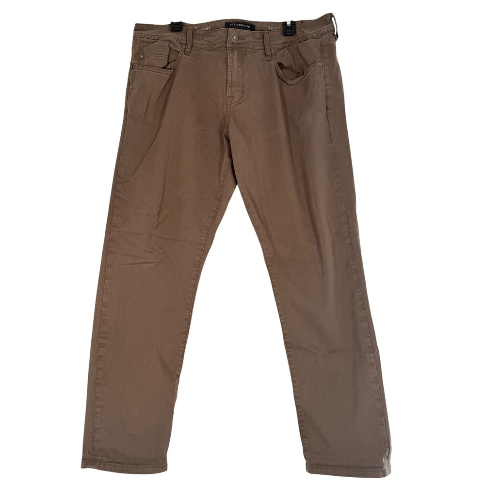 Liverpool Mens Slim Straight Pants Brown Khaki Cotton Stretch 36x32